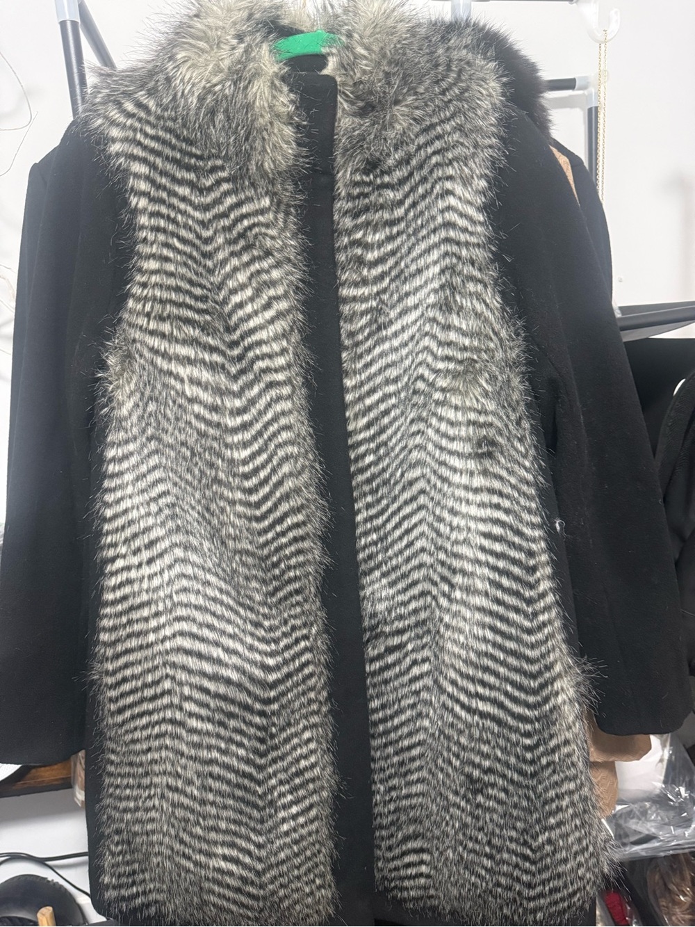 Ann Taylor Black Women's Coat with Faux Fur Trim
